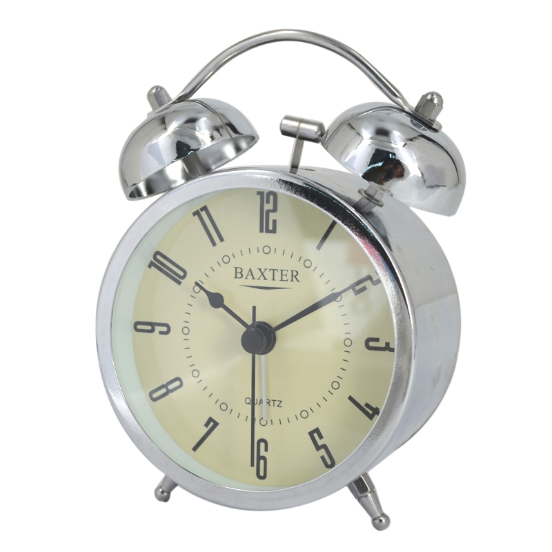 B3-2SILW 9cm metal bell alarm clock in silver