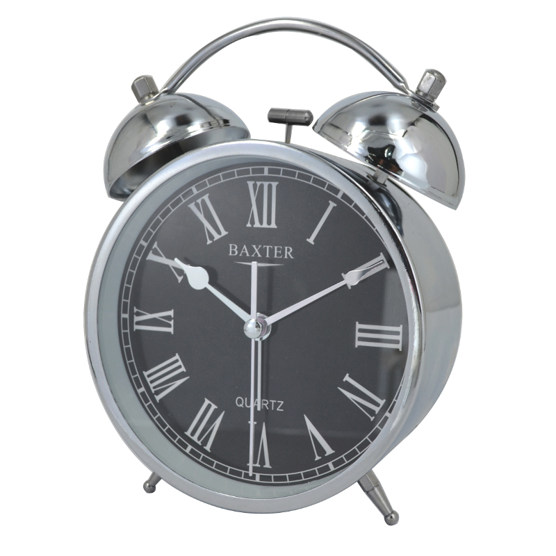 B4-2SILB 11cm metal bell alarm clock in silver