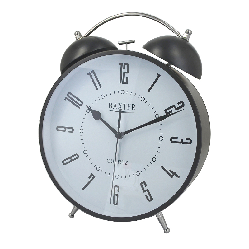 B8-BW 28cm metal bell alarm clock in black