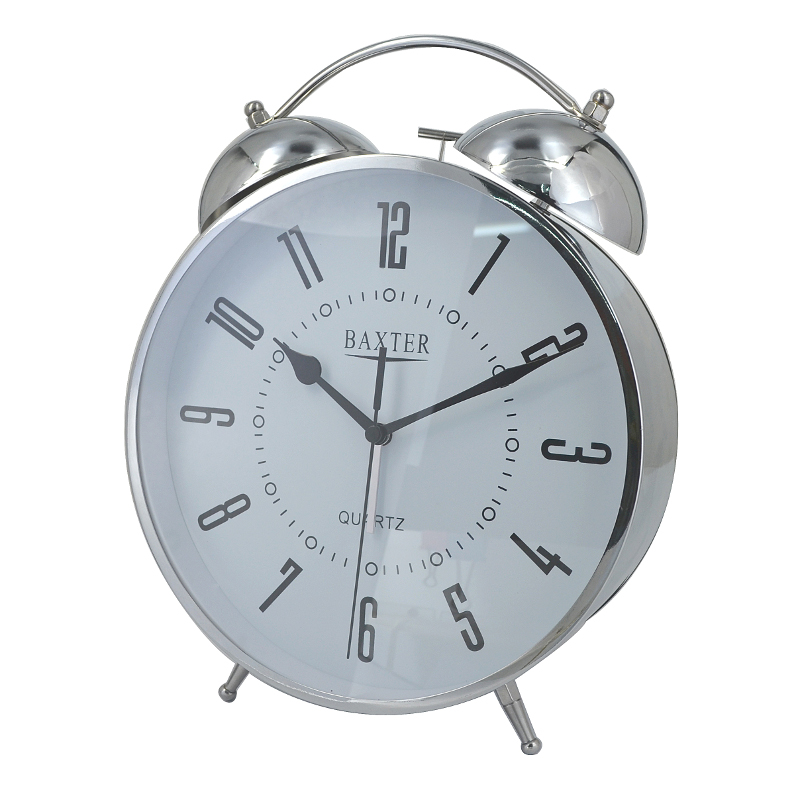 B8-SIL 28cm metal bell alarm clock in silver