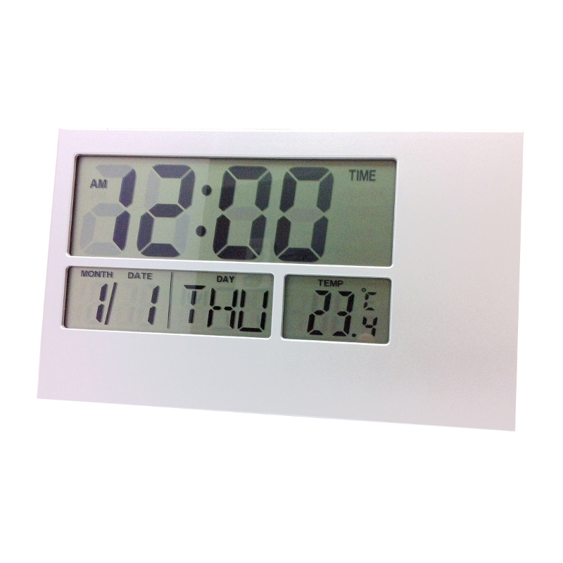 E3604SIL Silver wall or desk LCD clock