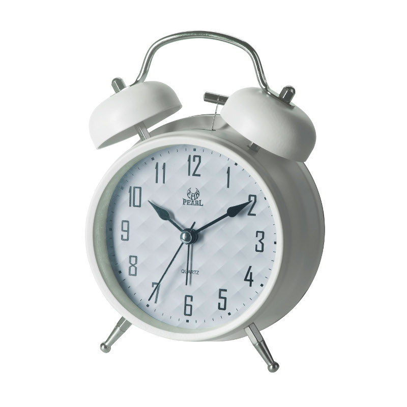 PT256-WHT Quartz bell alarm clock in white