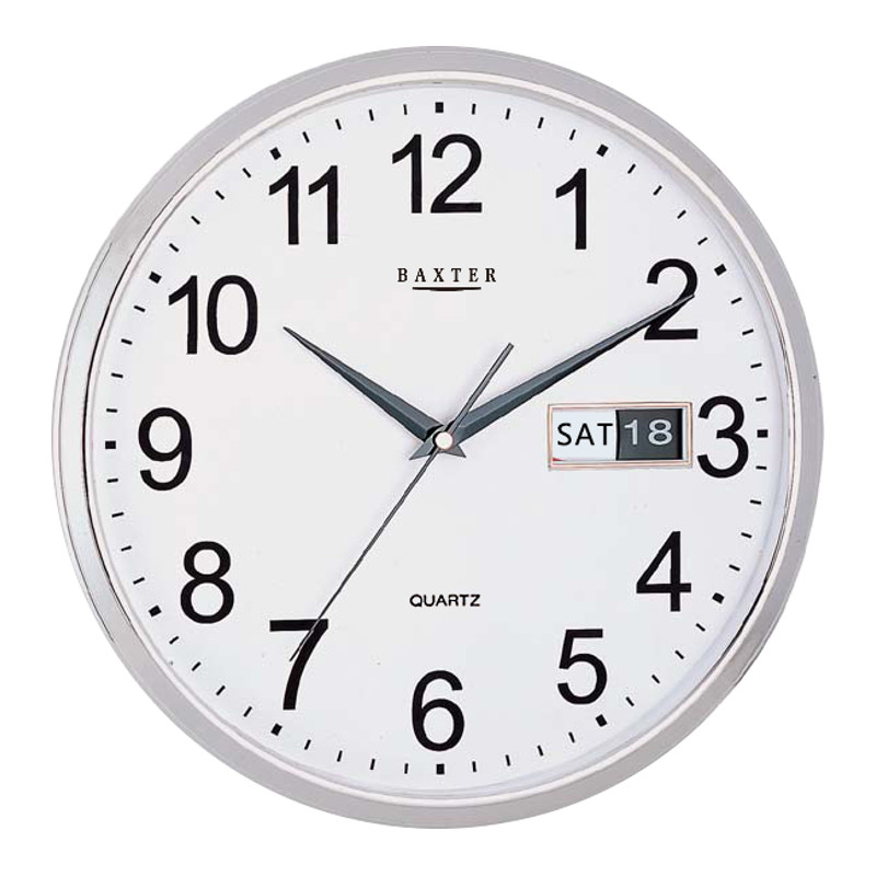PW009-SIL 32cm wall clock with date display