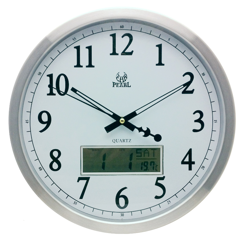PW048-LCD 34cm metal wall clock with date display