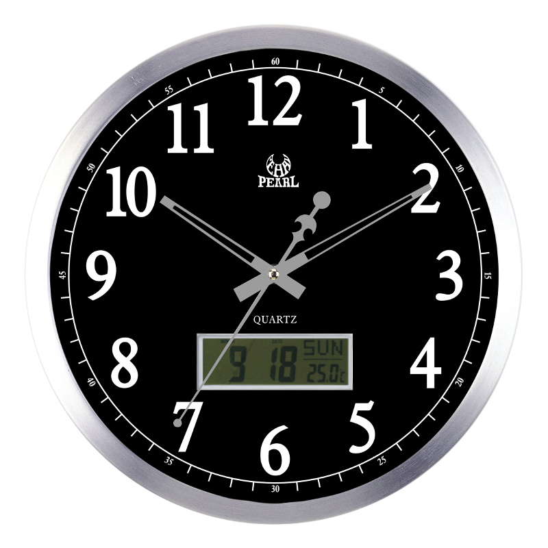 PW048-LCDB 34cm metal wall clock with date display