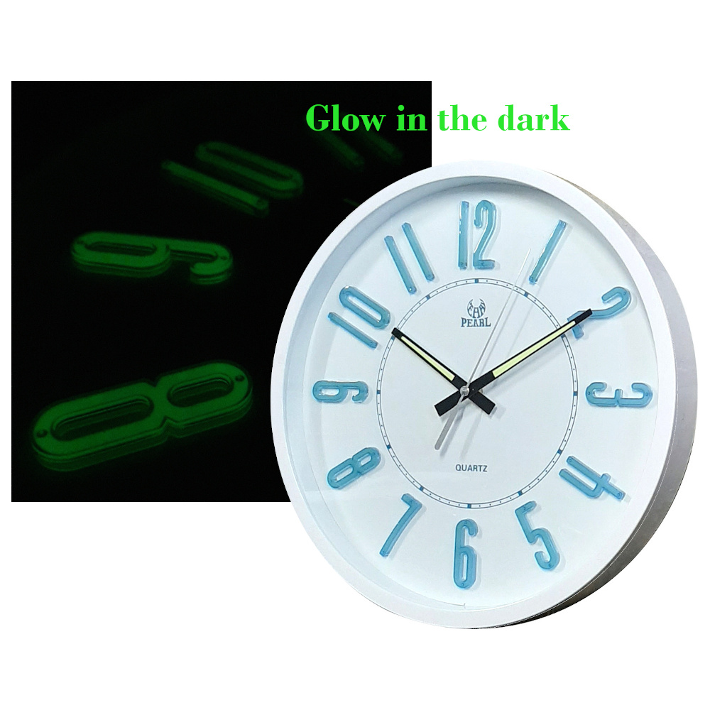 PW286-WHT 34cm wall clock glow in the dark in white